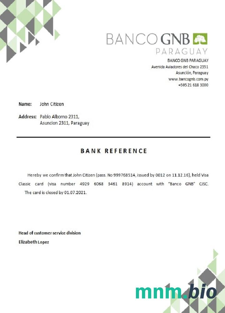 Przykład zamknięcia Paragwaj Banco GNB w formatach Word i PDF